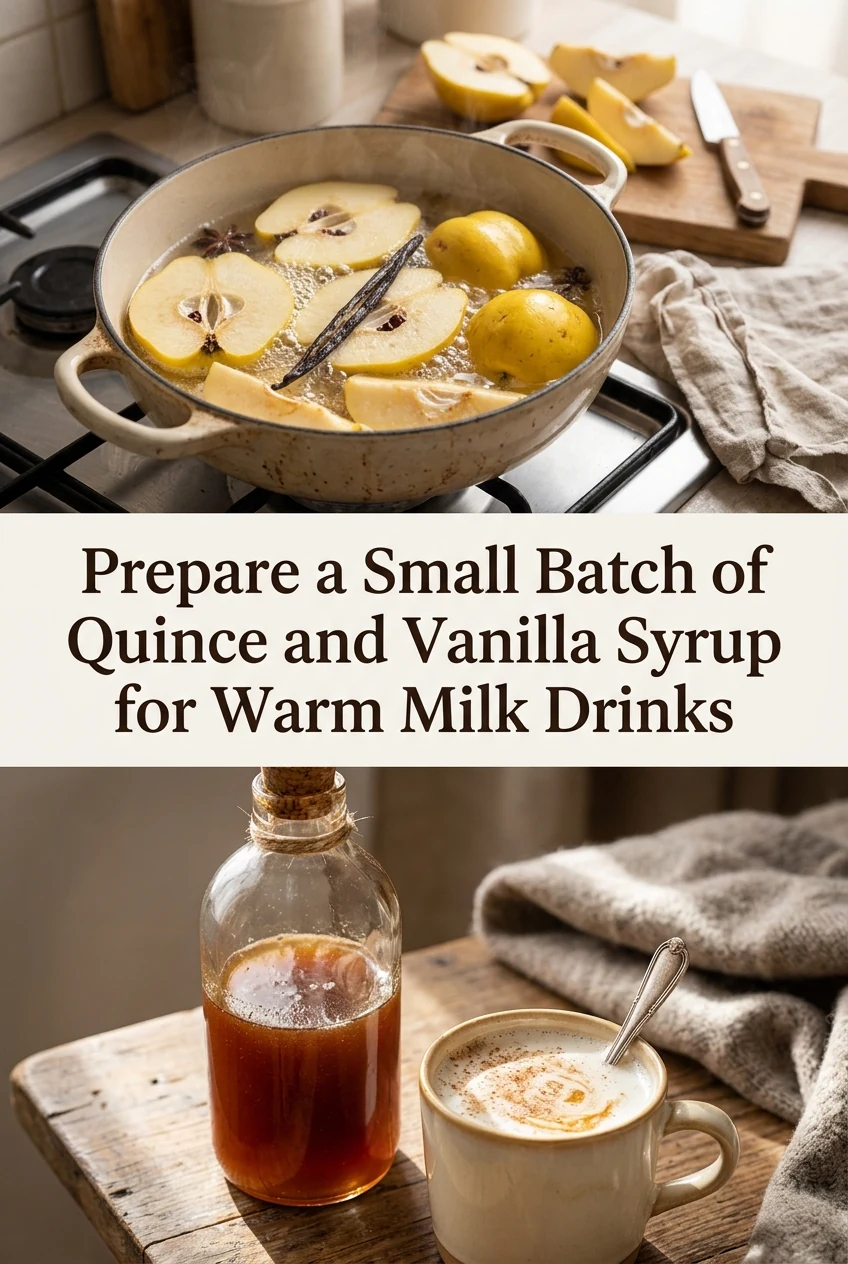 Prepare a Small Batch of Quince and Vanilla Syrup for Warm Milk Drinks — AI-generated editorial illustration