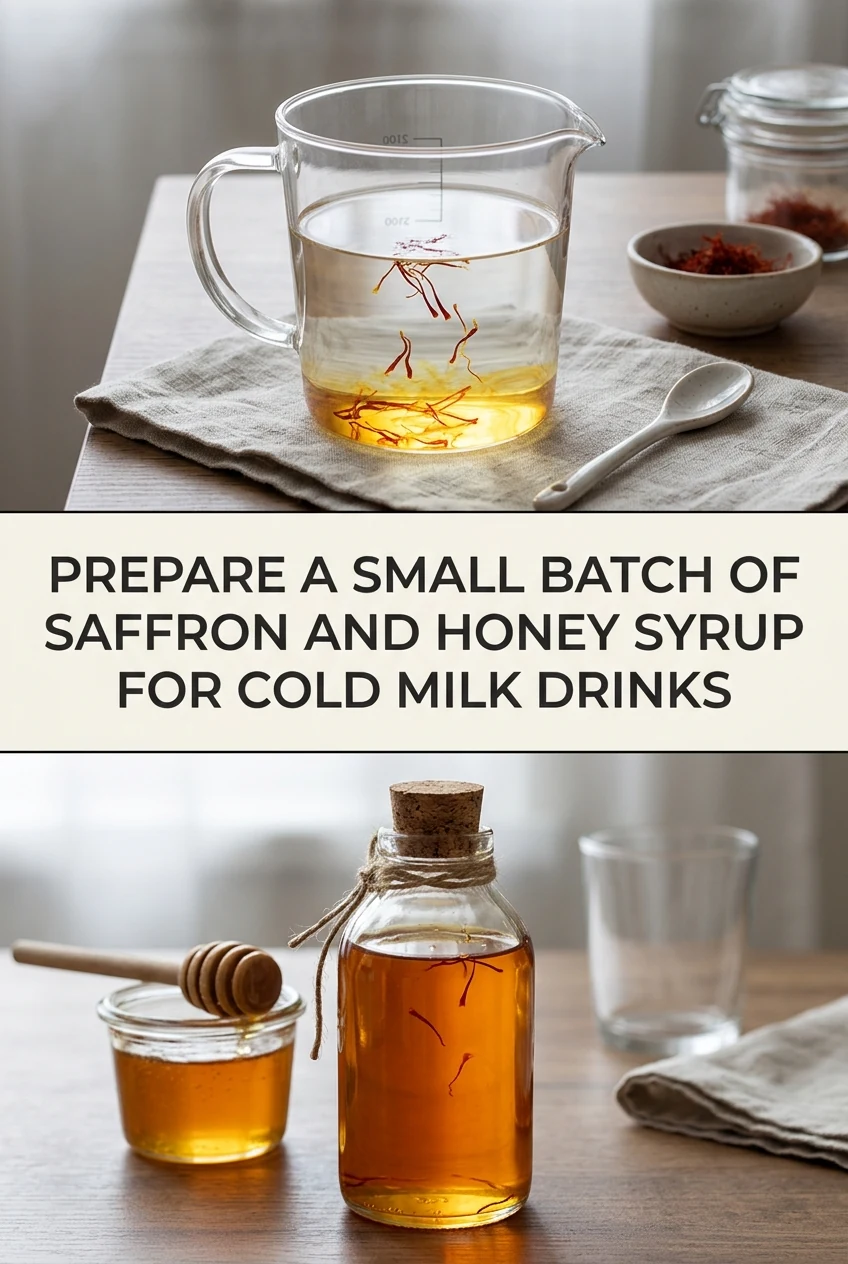 Prepare a Small Batch of Saffron and Honey Syrup for Cold Milk Drinks — AI-generated editorial illustration