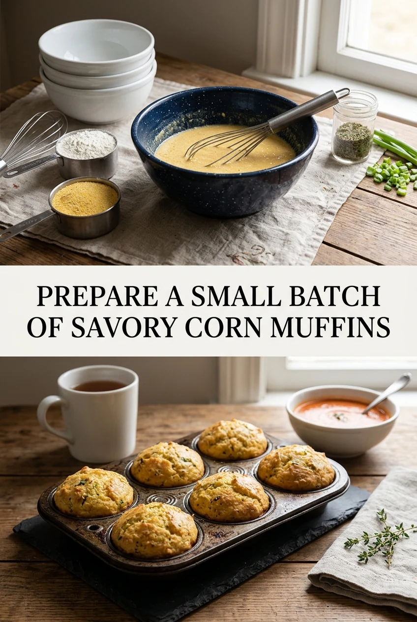 Prepare a Small Batch of Savory Corn Muffins — AI-generated editorial illustration