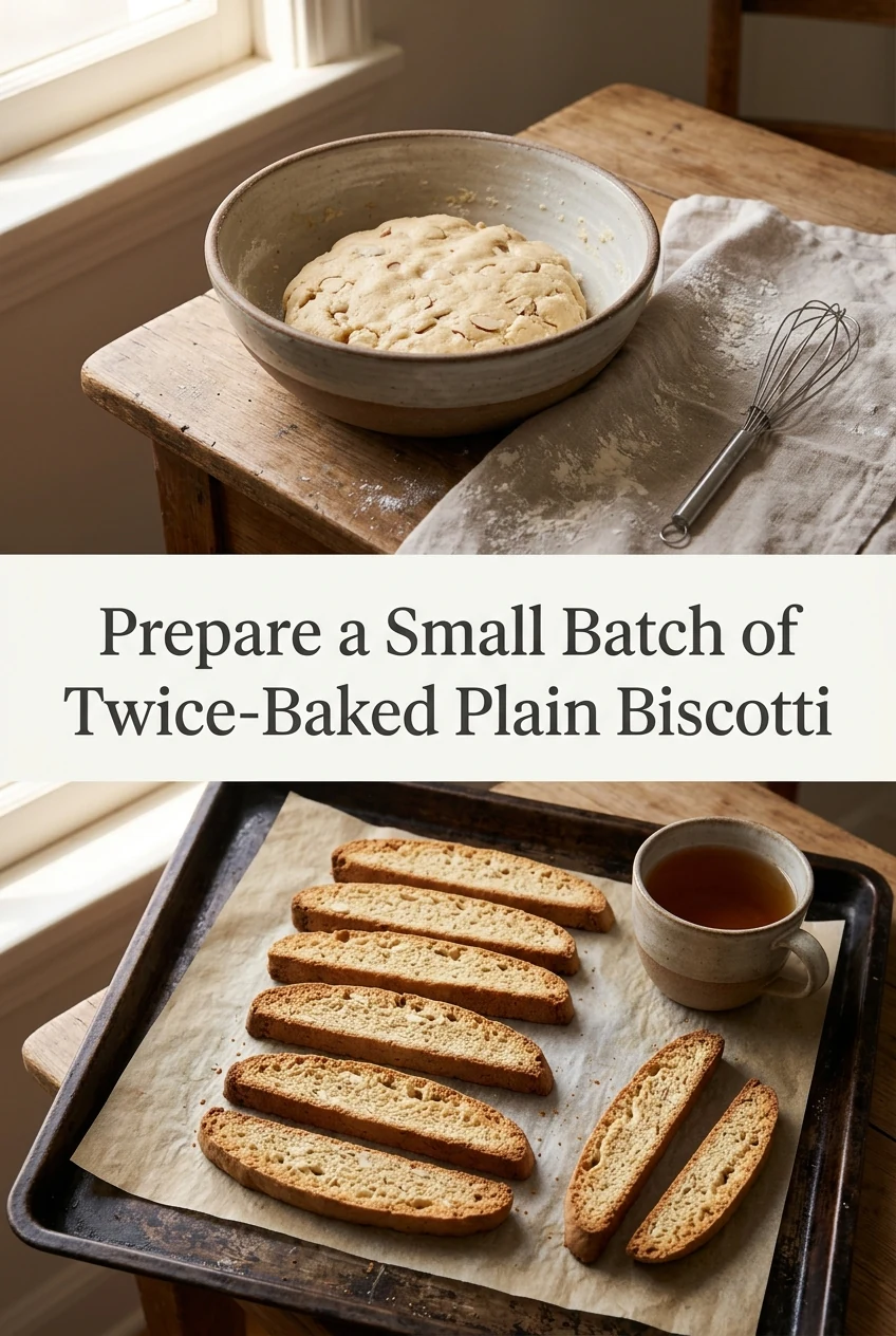 Prepare a Small Batch of Twice-Baked Plain Biscotti — AI-generated editorial illustration