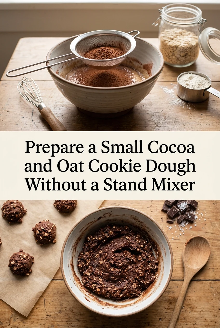 Prepare a Small Cocoa and Oat Cookie Dough Without a Stand Mixer — AI-generated editorial illustration