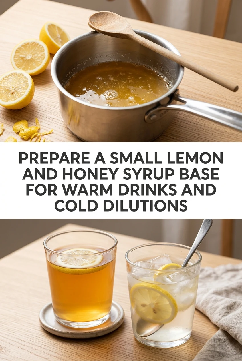 Prepare a Small Lemon and Honey Syrup Base for Warm Drinks and Cold Dilutions — AI-generated editorial illustration