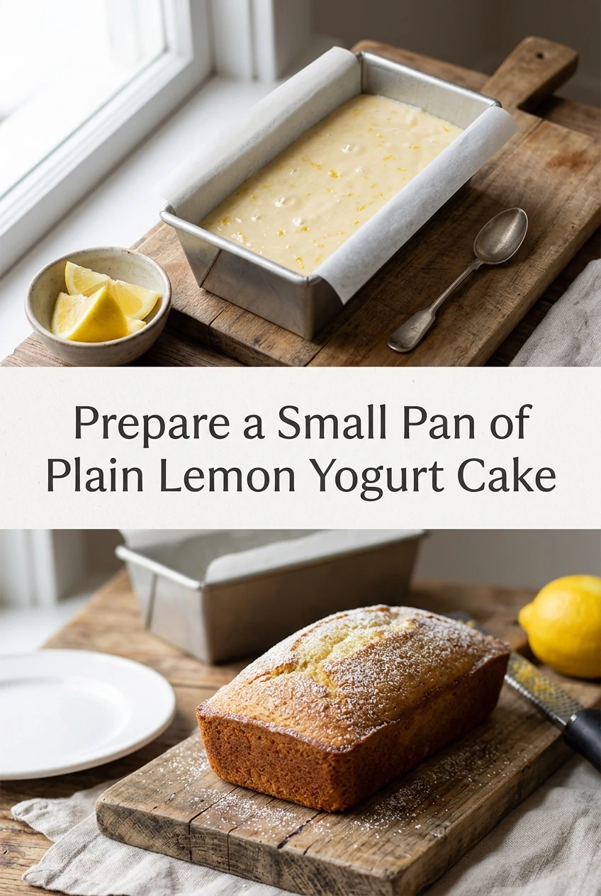 Prepare a Small Pan of Plain Lemon Yogurt Cake — AI-generated editorial illustration