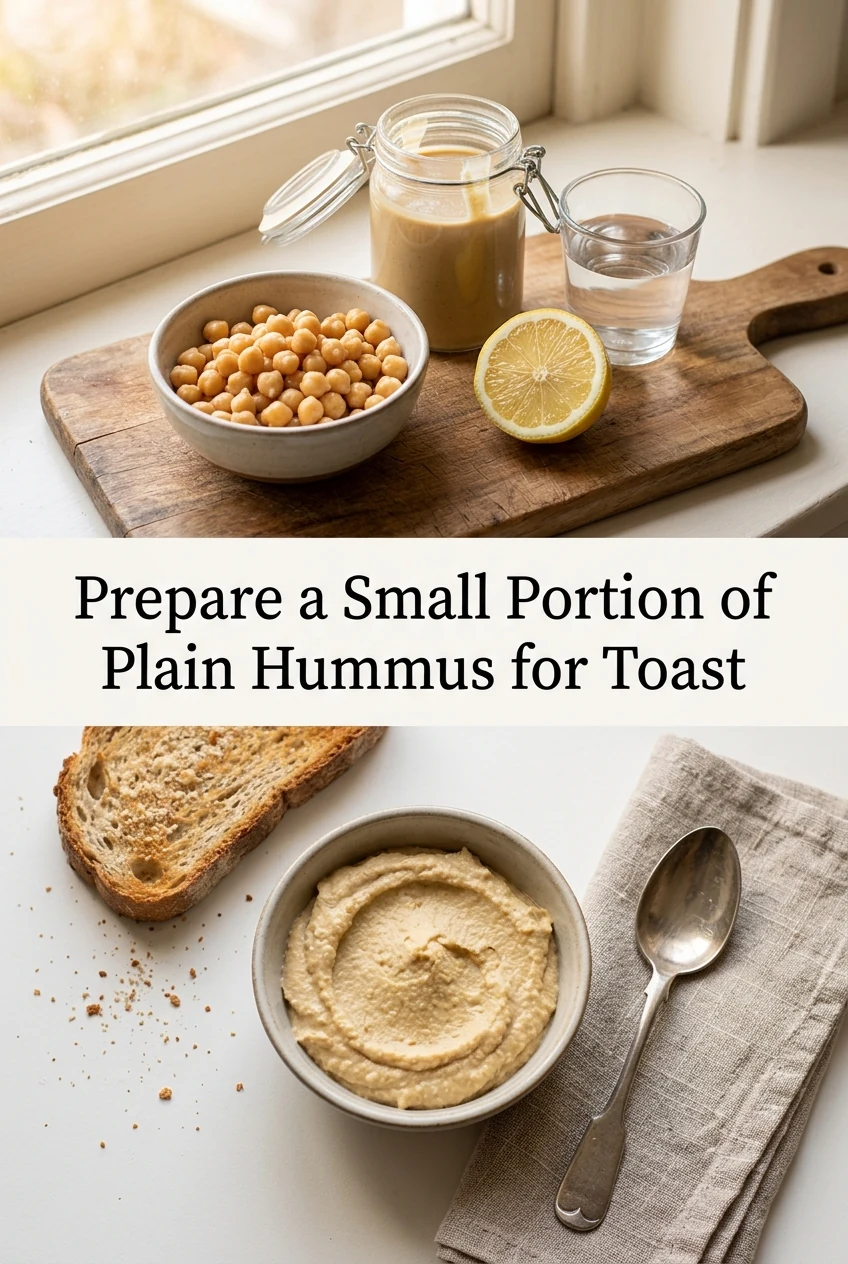 Prepare a Small Portion of Plain Hummus for Toast — AI-generated editorial illustration
