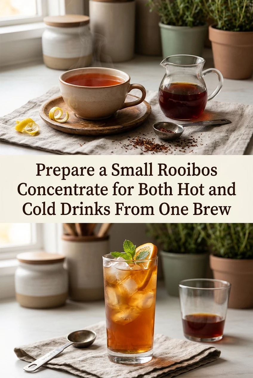 Prepare a Small Rooibos Concentrate for Both Hot and Cold Drinks From One Brew — AI-generated editorial illustration
