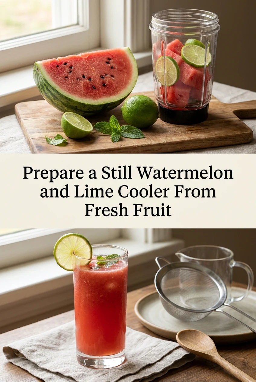 Prepare a Still Watermelon and Lime Cooler From Fresh Fruit — AI-generated editorial illustration