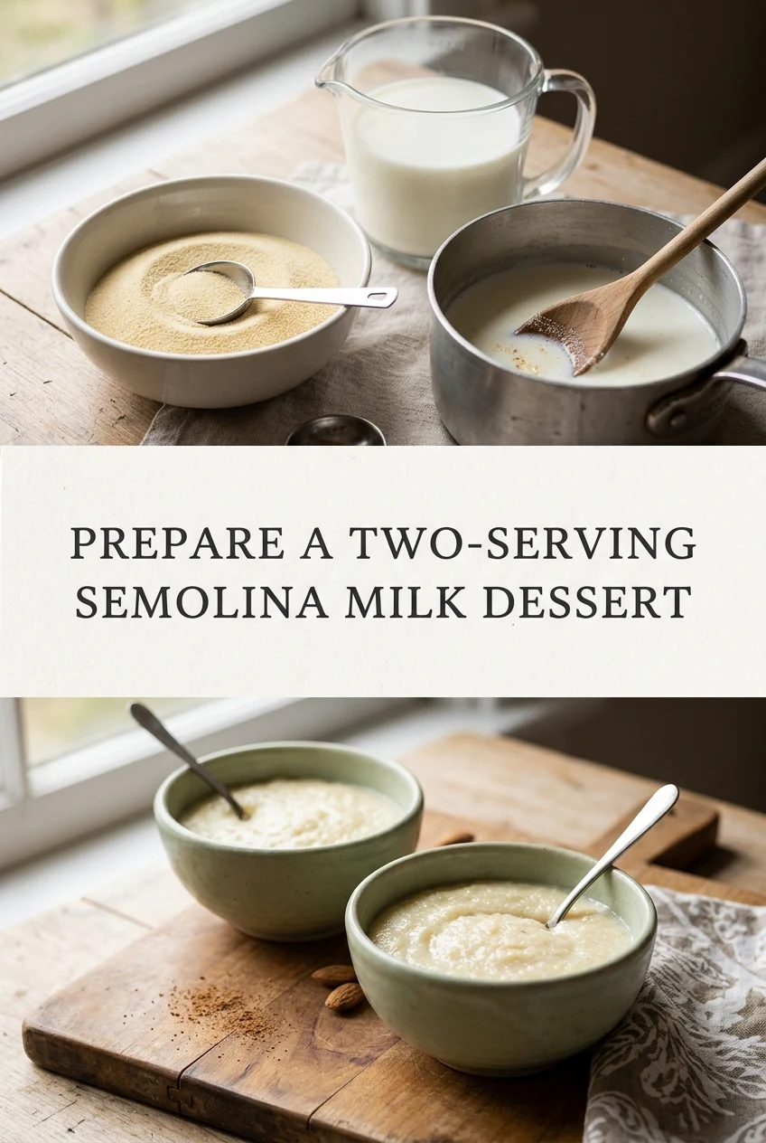 Prepare a Two-Serving Semolina Milk Dessert — AI-generated editorial illustration