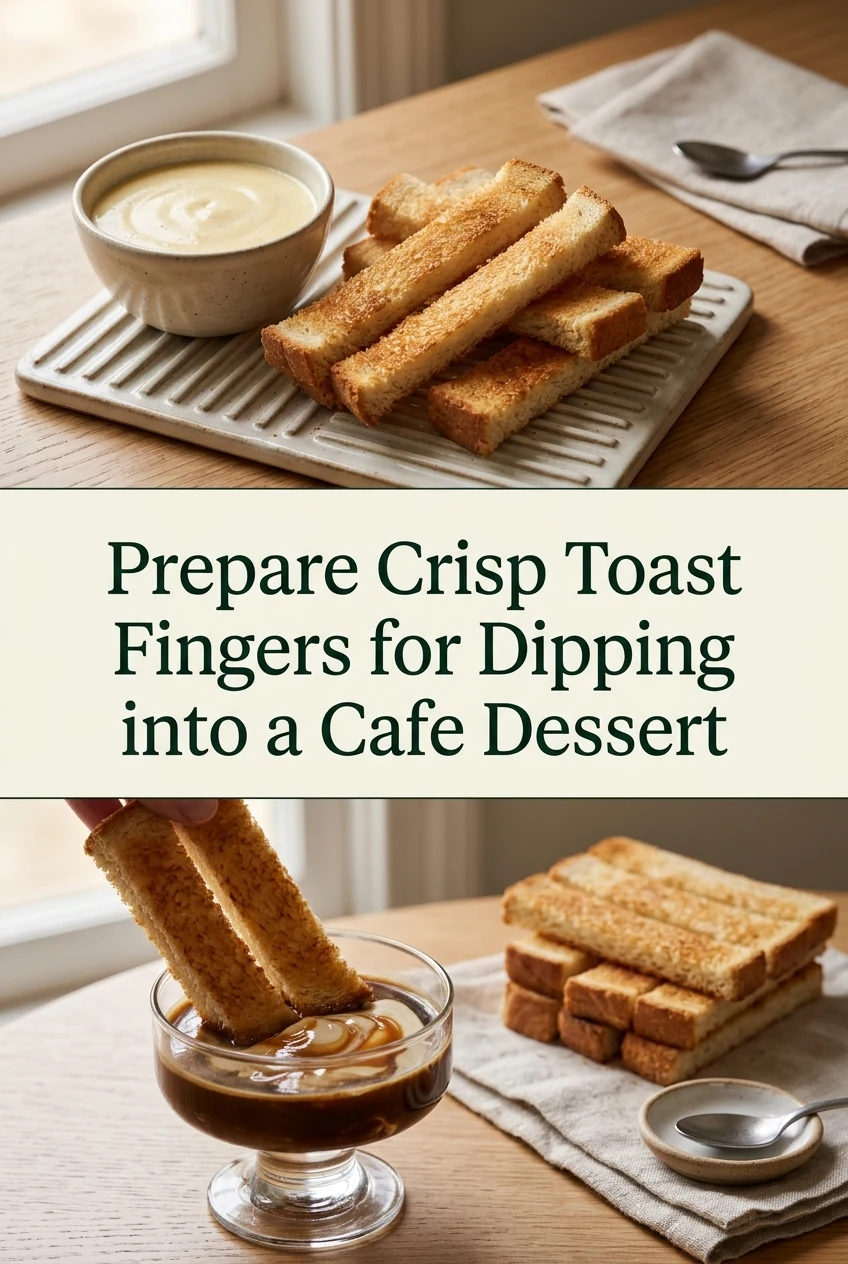 Prepare Crisp Toast Fingers for Dipping into a Cafe Dessert — AI-generated editorial illustration