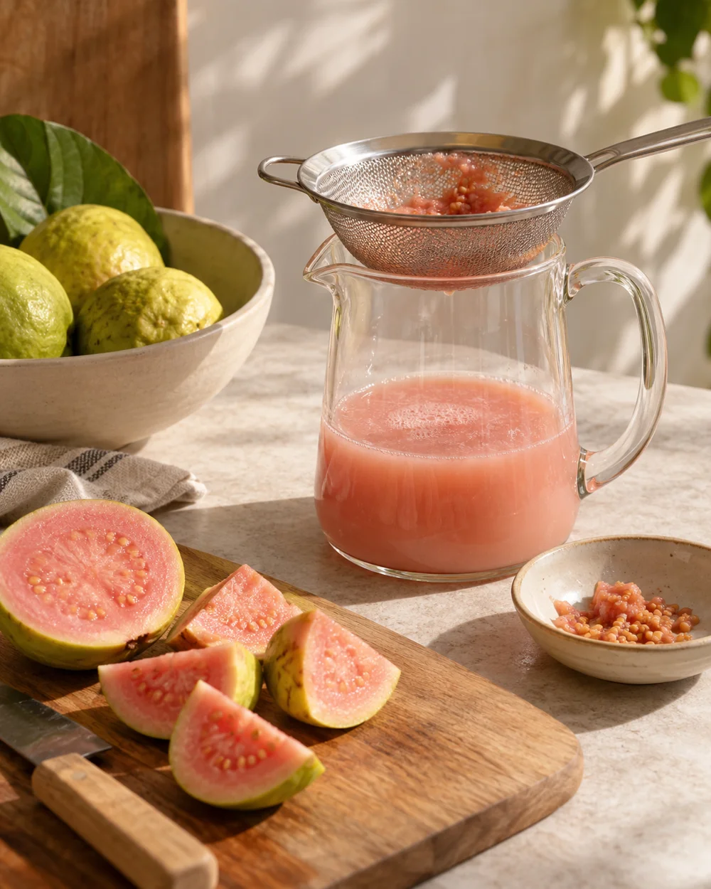 Prepare Guava for a Strained Drink — AI-generated editorial illustration
