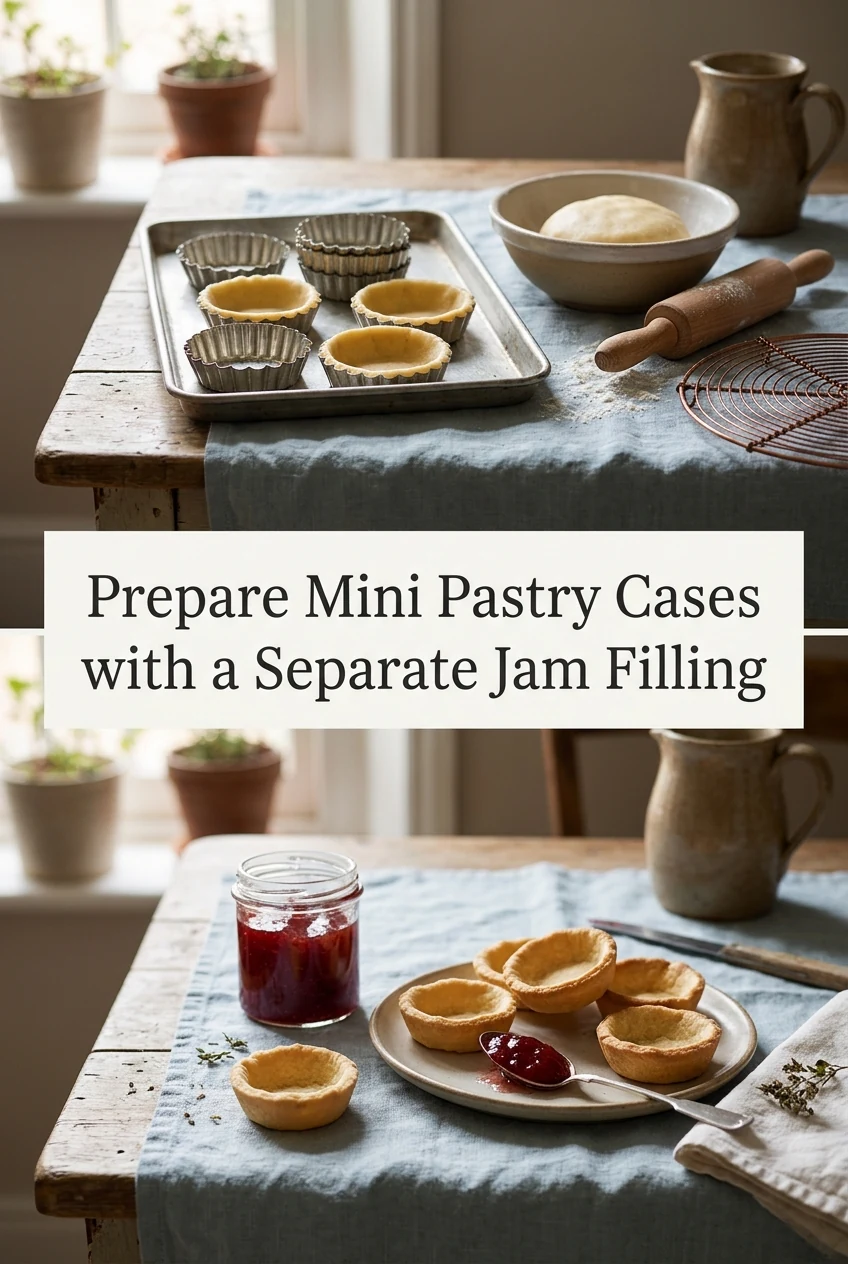 Prepare Mini Pastry Cases with a Separate Jam Filling — AI-generated editorial illustration
