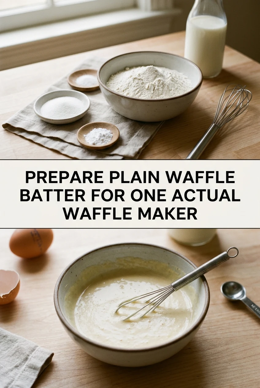 Prepare Plain Waffle Batter for One Actual Waffle Maker — AI-generated editorial illustration