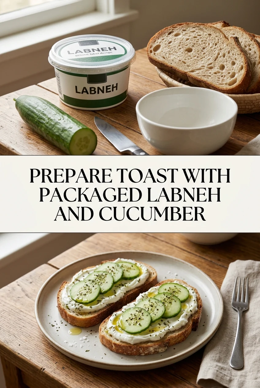 Prepare Toast with Packaged Labneh and Cucumber — AI-generated editorial illustration