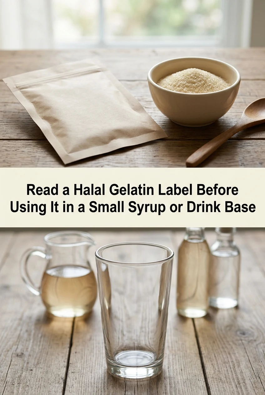 Read a Halal Gelatin Label Before Using It in a Small Syrup or Drink Base — AI-generated editorial illustration