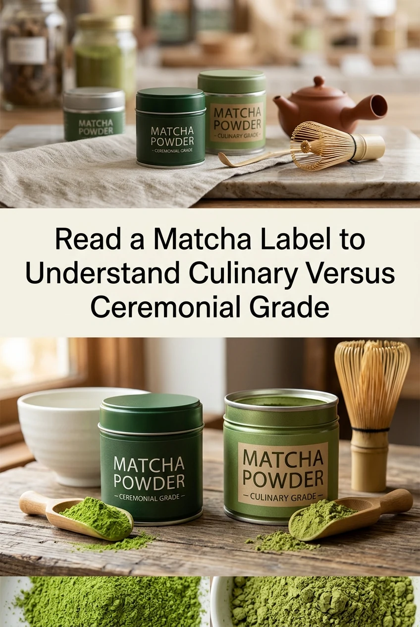 Read a Matcha Label to Understand Culinary Versus Ceremonial Grade — AI-generated editorial illustration