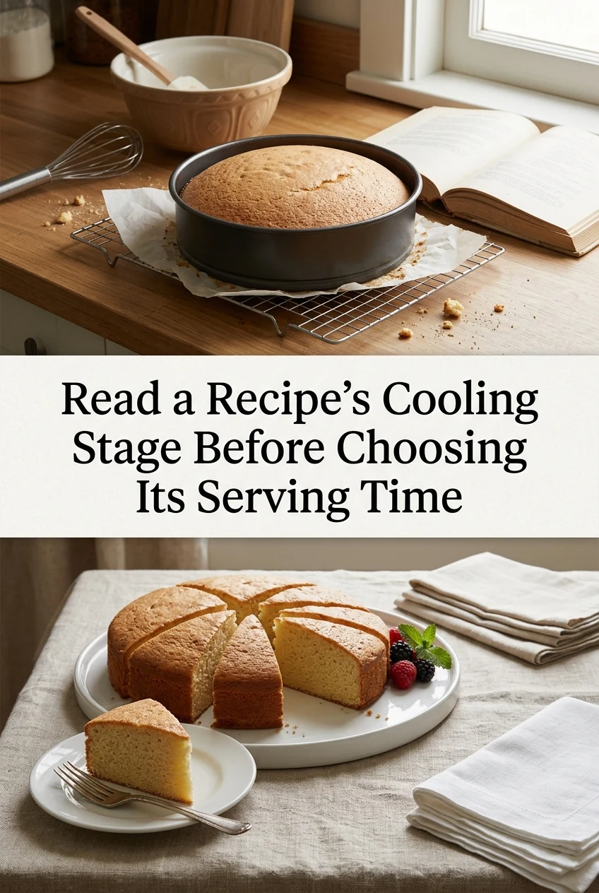 Read a Recipe's Cooling Stage Before Choosing Its Serving Time — AI-generated editorial illustration