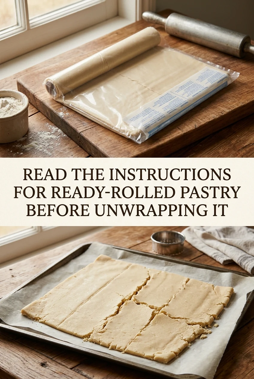 Read the Instructions for Ready-Rolled Pastry Before Unwrapping It — AI-generated editorial illustration