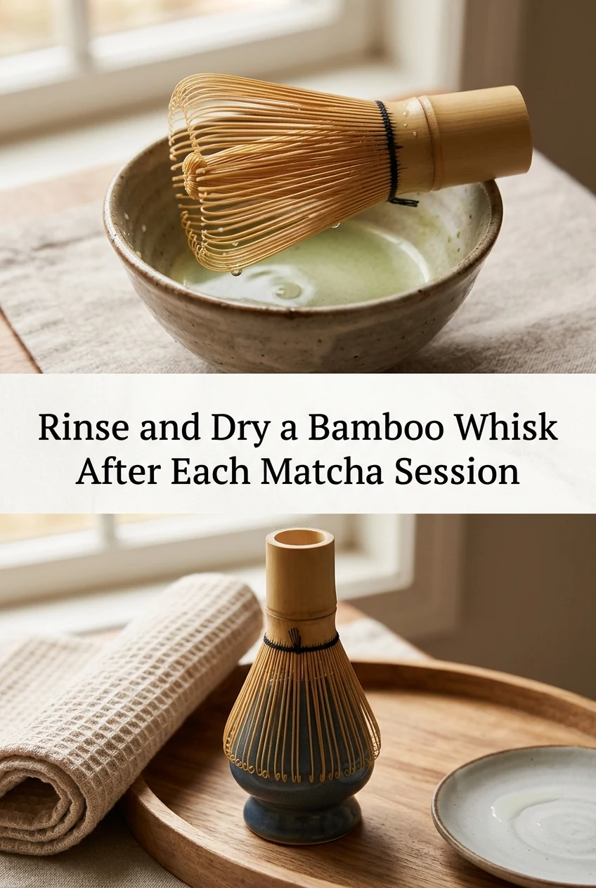 Rinse and Dry a Bamboo Whisk After Each Matcha Session — AI-generated editorial illustration