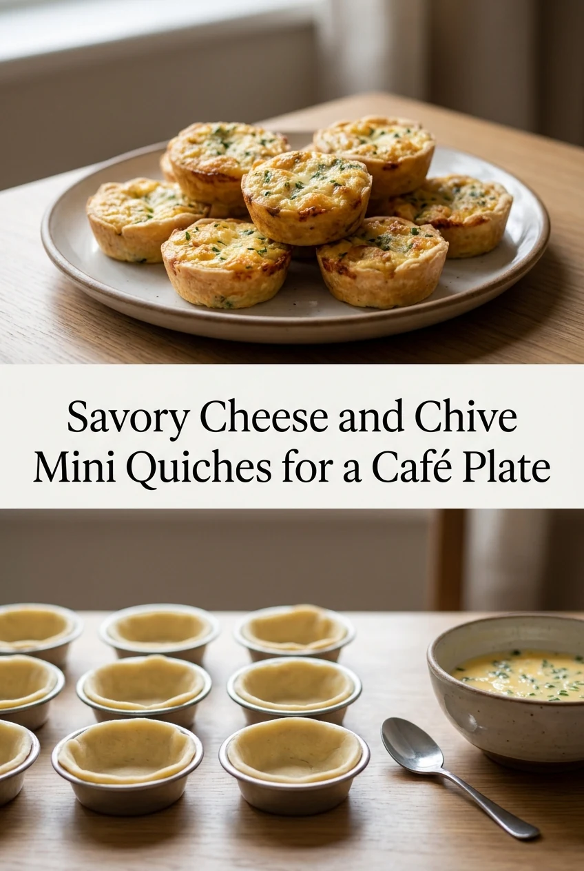 Savory Cheese and Chive Mini Quiches for a Café Plate — AI-generated editorial illustration