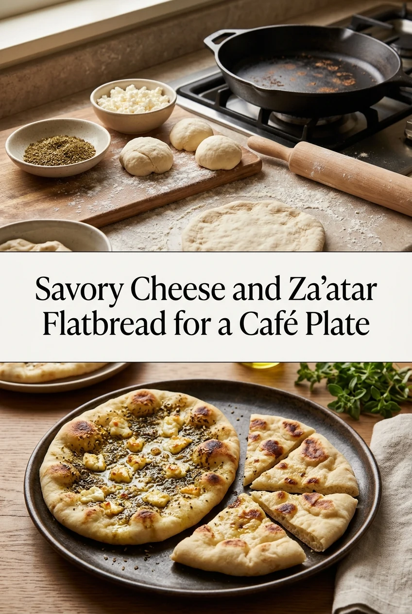 Savory Cheese and Za'atar Flatbread for a Café Plate — AI-generated editorial illustration
