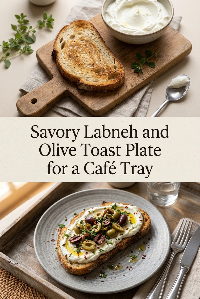 Savory Labneh and Olive Toast Plate for a Café Tray — AI-generated editorial illustration