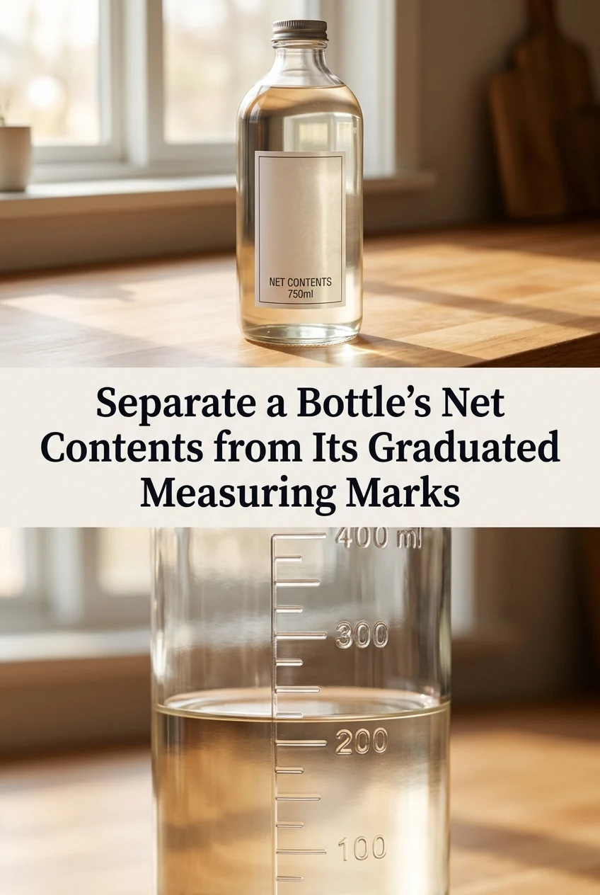 Separate a Bottle's Net Contents from Its Graduated Measuring Marks — AI-generated editorial illustration