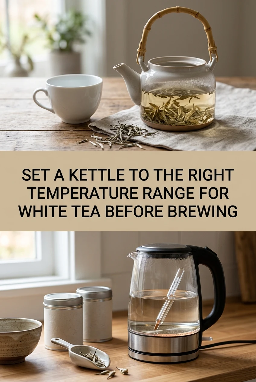 Set a Kettle to the Right Temperature Range for White Tea Before Brewing — AI-generated editorial illustration