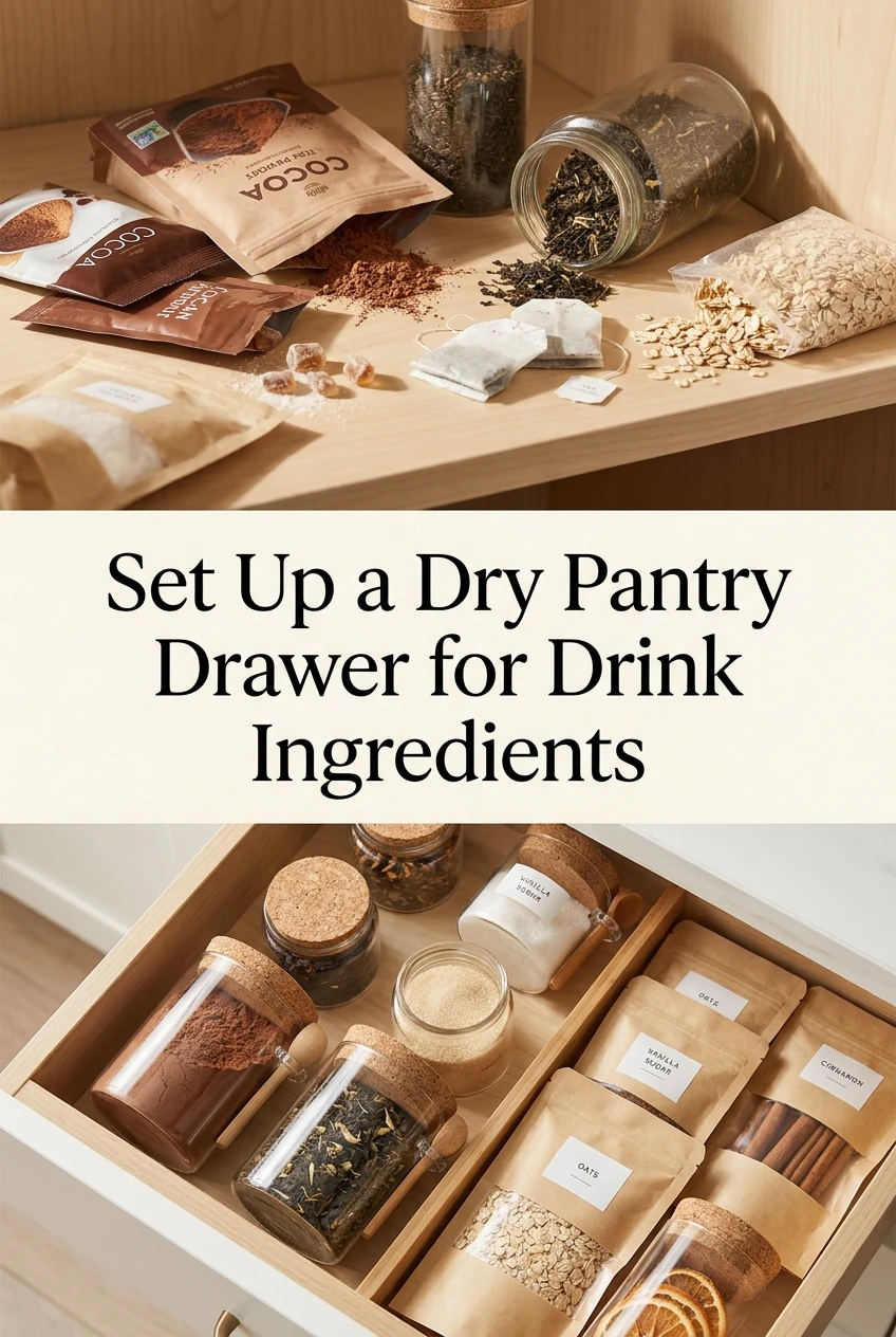 Set Up a Dry Pantry Drawer for Drink Ingredients — AI-generated editorial illustration