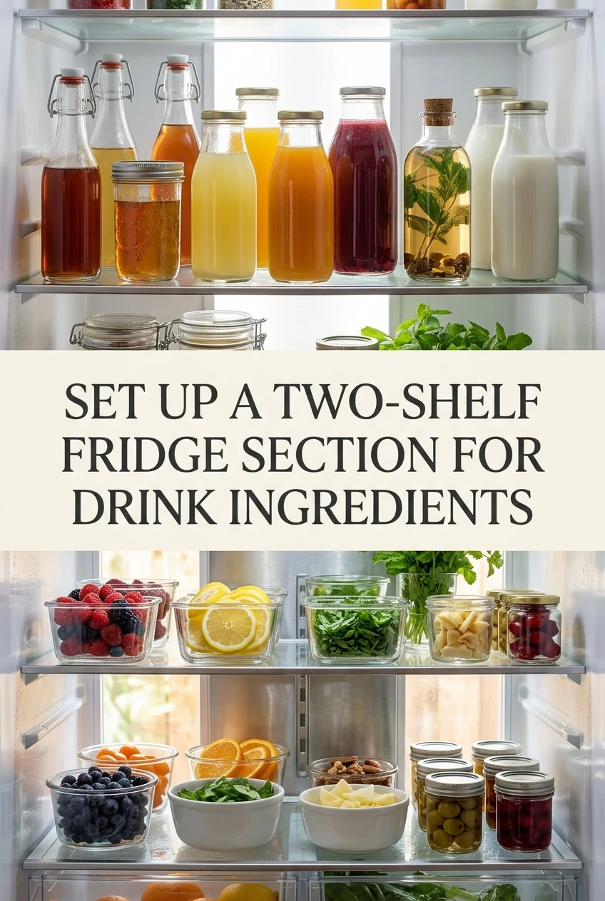 Set Up a Two-Shelf Fridge Section for Drink Ingredients — AI-generated editorial illustration