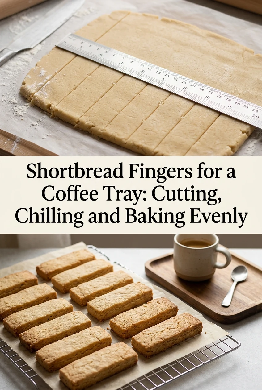 Shortbread Fingers for a Coffee Tray: Cutting, Chilling and Baking Evenly — AI-generated editorial illustration