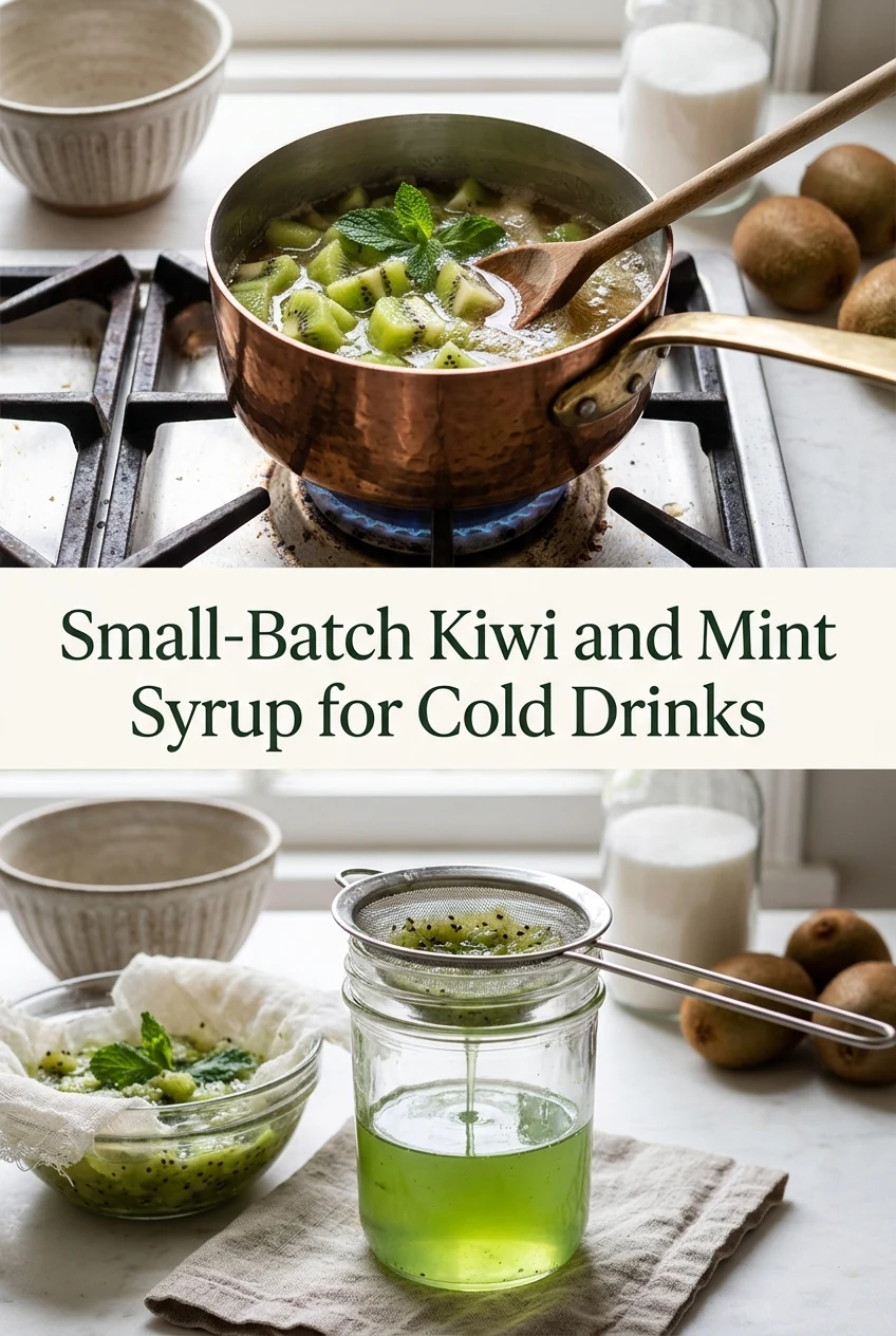 Small-Batch Kiwi and Mint Syrup for Cold Drinks — AI-generated editorial illustration