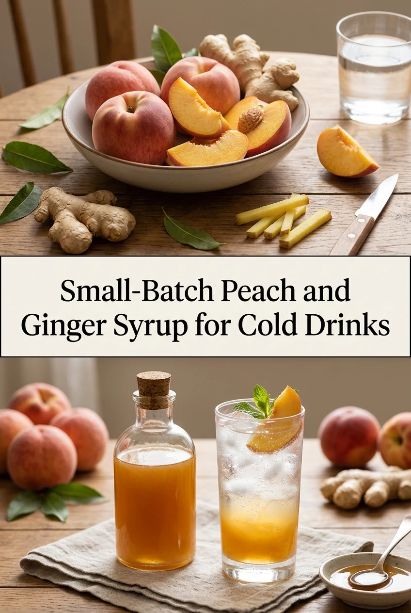 Small-Batch Peach and Ginger Syrup for Cold Drinks — AI-generated editorial illustration