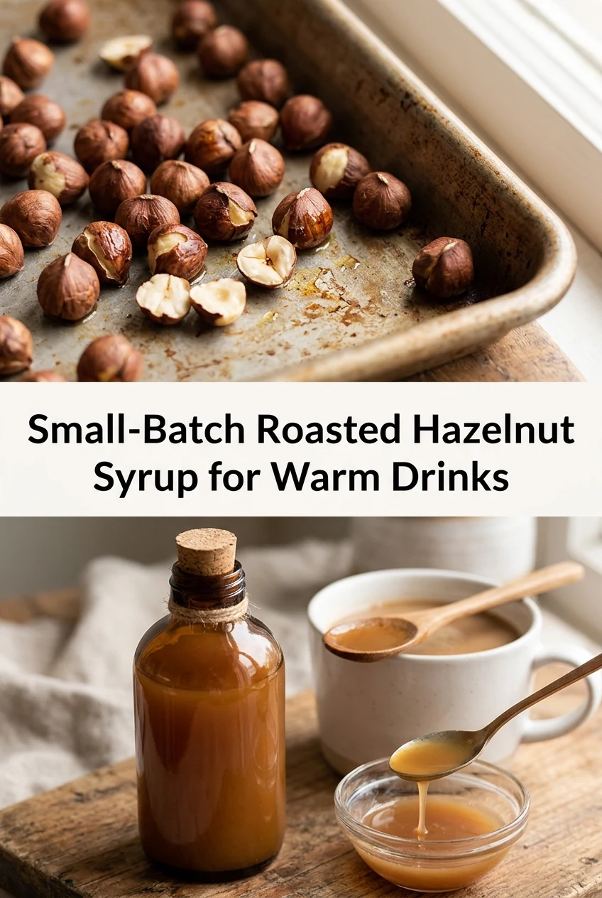 Small-Batch Roasted Hazelnut Syrup for Warm Drinks — AI-generated editorial illustration