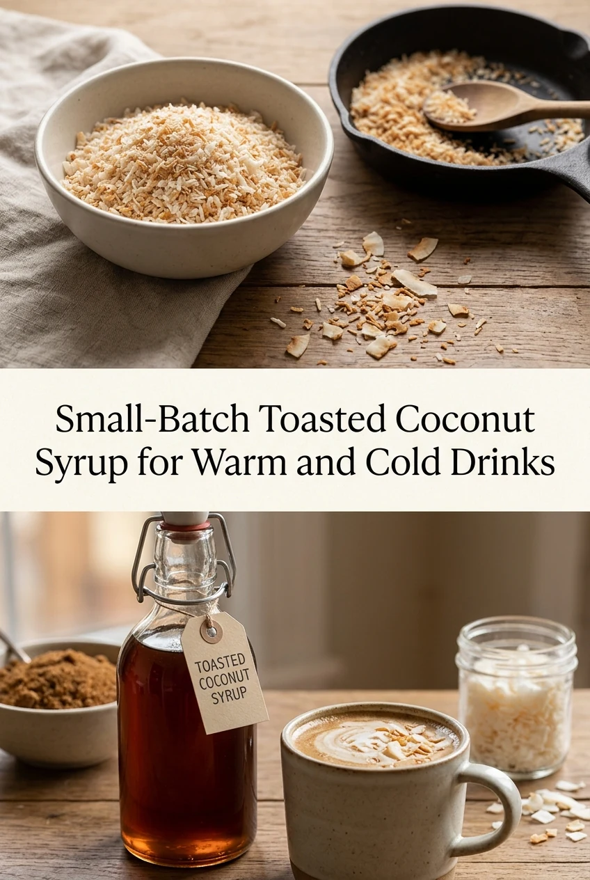 Small-Batch Toasted Coconut Syrup for Warm and Cold Drinks — AI-generated editorial illustration