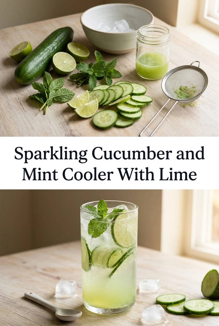 Sparkling Cucumber and Mint Cooler With Lime — AI-generated editorial illustration