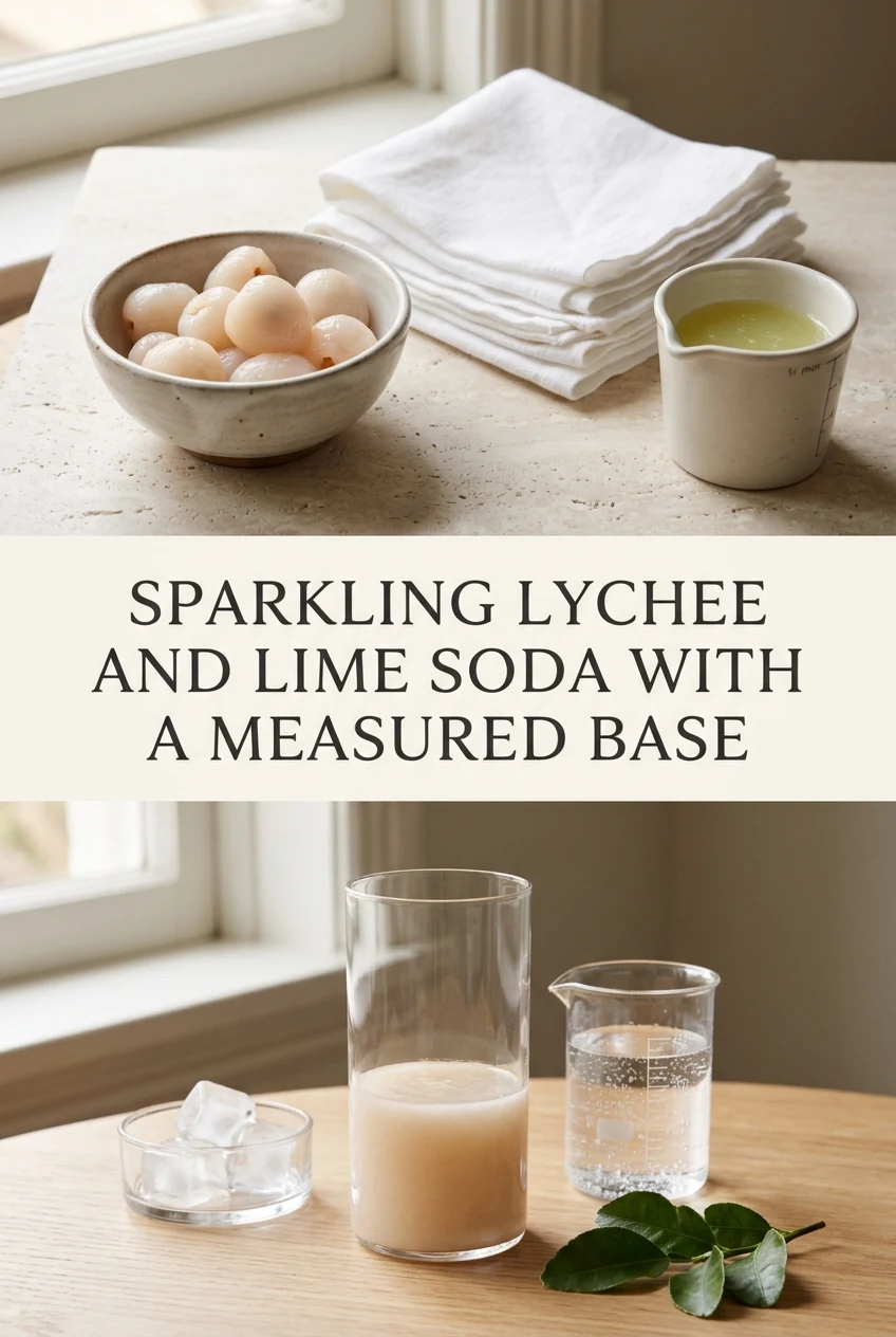 Sparkling Lychee and Lime Soda With a Measured Base — AI-generated editorial illustration