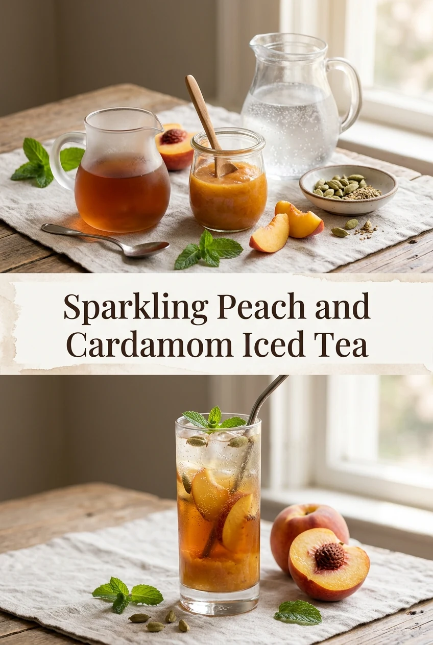 Sparkling Peach and Cardamom Iced Tea — AI-generated editorial illustration