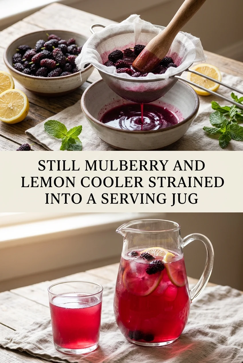 Still Mulberry and Lemon Cooler Strained Into a Serving Jug — AI-generated editorial illustration