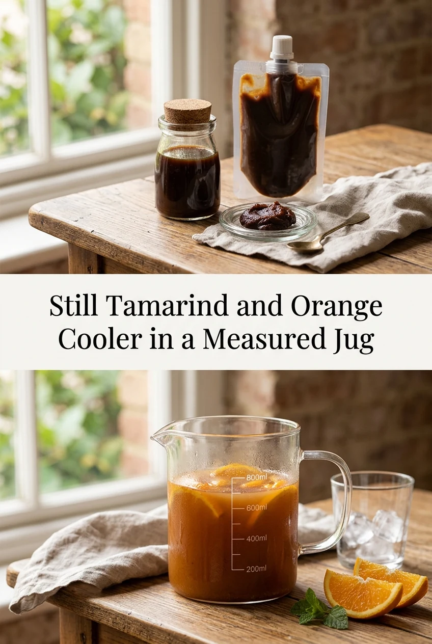 Still Tamarind and Orange Cooler in a Measured Jug — AI-generated editorial illustration