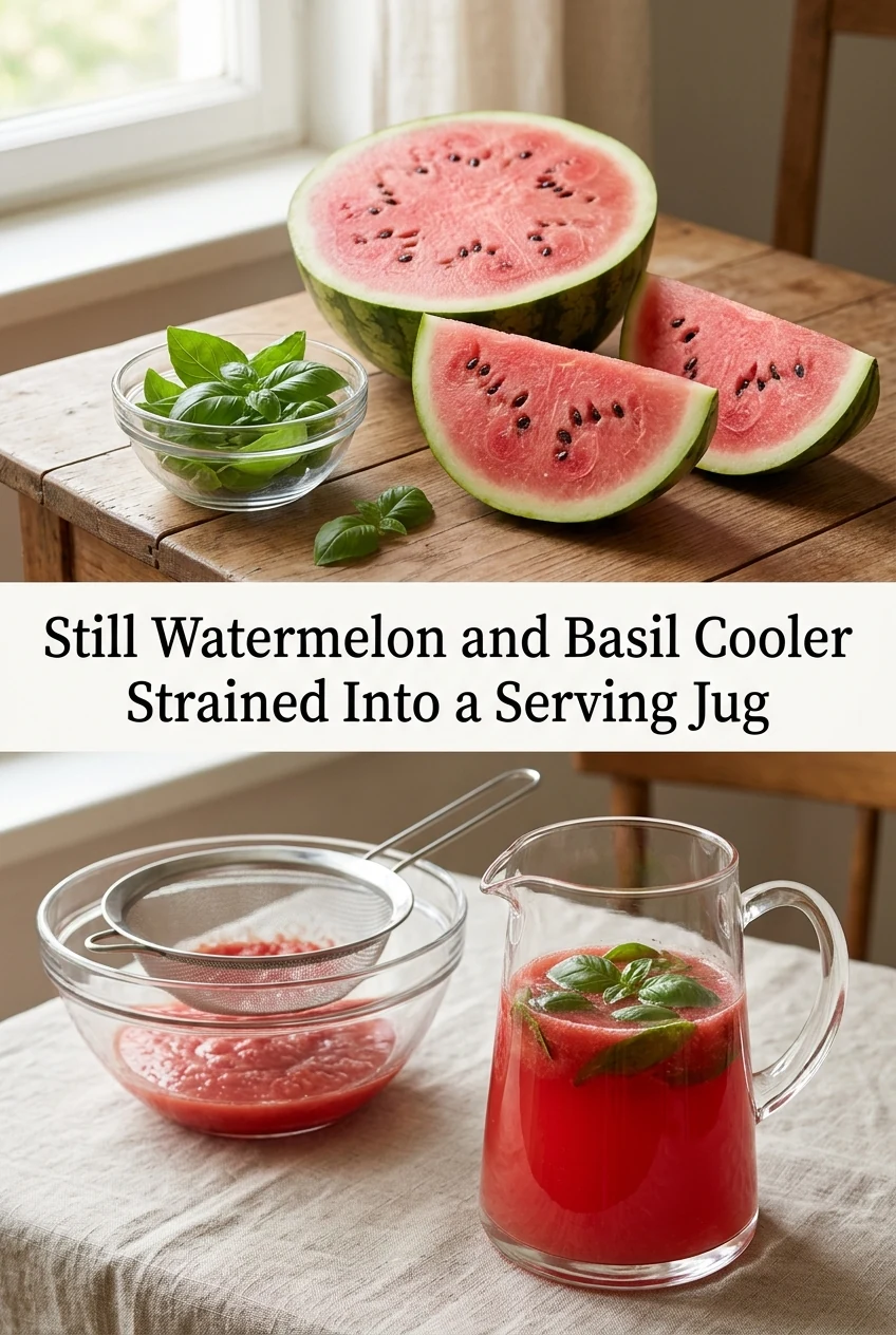 Still Watermelon and Basil Cooler Strained Into a Serving Jug — AI-generated editorial illustration