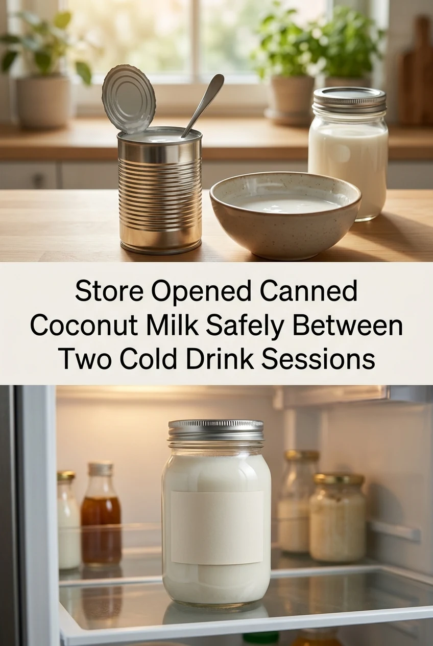 Store Opened Canned Coconut Milk Safely Between Two Cold Drink Sessions — AI-generated editorial illustration