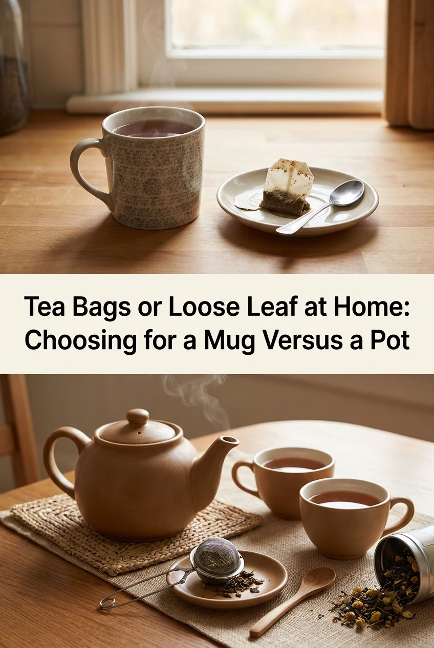 Tea Bags or Loose Leaf at Home: Choosing for a Mug Versus a Pot — AI-generated editorial illustration