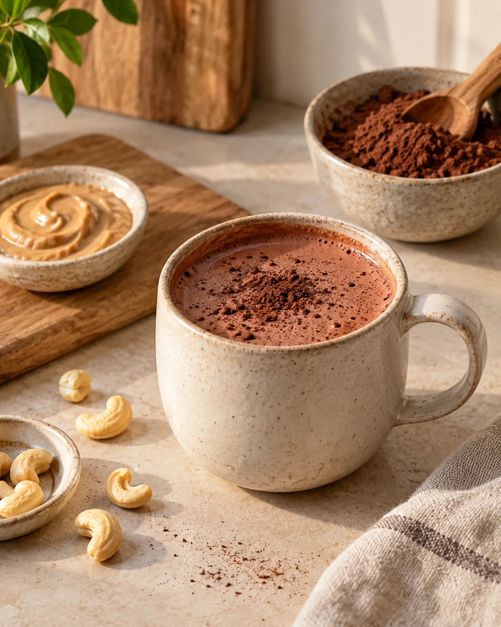 Warm Cashew Cocoa — AI-generated editorial illustration
