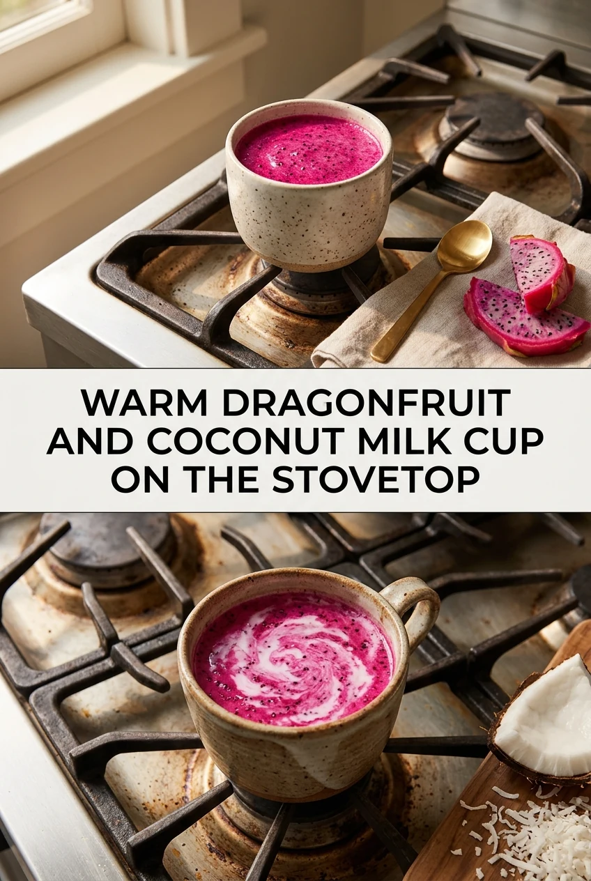 Warm Dragonfruit and Coconut Milk Cup on the Stovetop — AI-generated editorial illustration