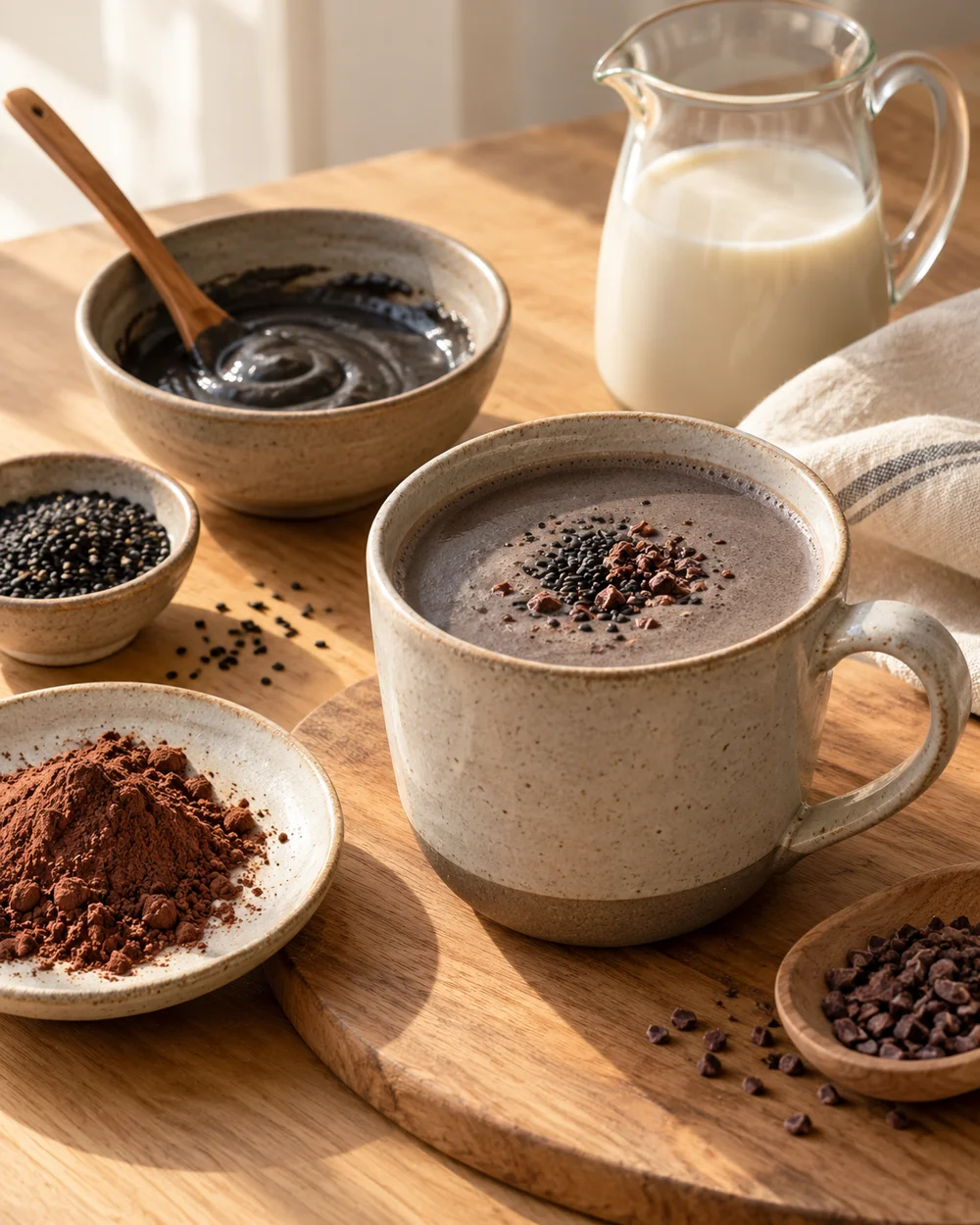 Warm Roasted-Black-Sesame Cocoa — AI-generated editorial illustration