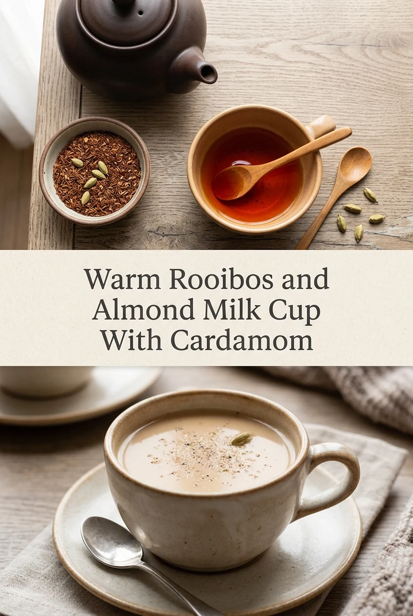 Warm Rooibos and Almond Milk Cup With Cardamom — AI-generated editorial illustration
