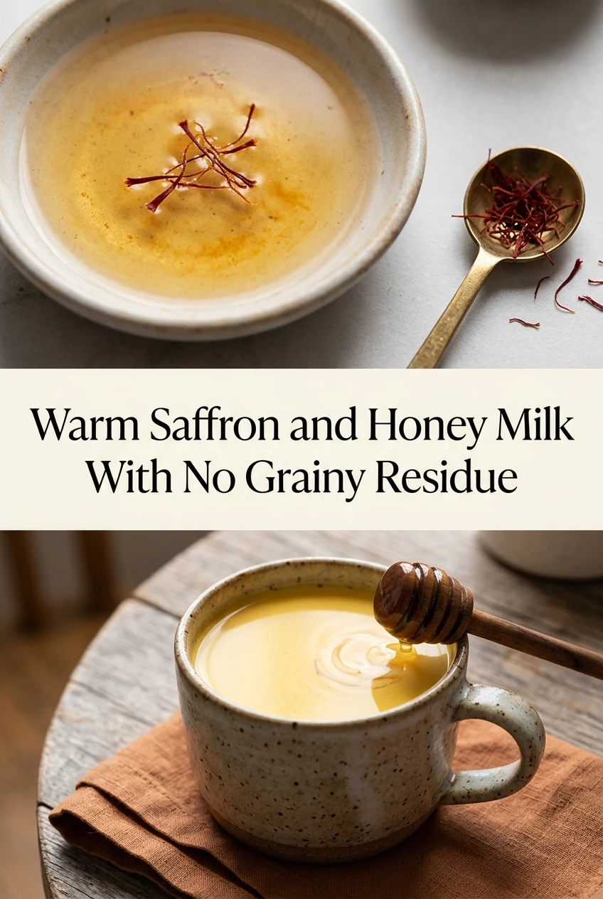 Warm Saffron and Honey Milk With No Grainy Residue — AI-generated editorial illustration