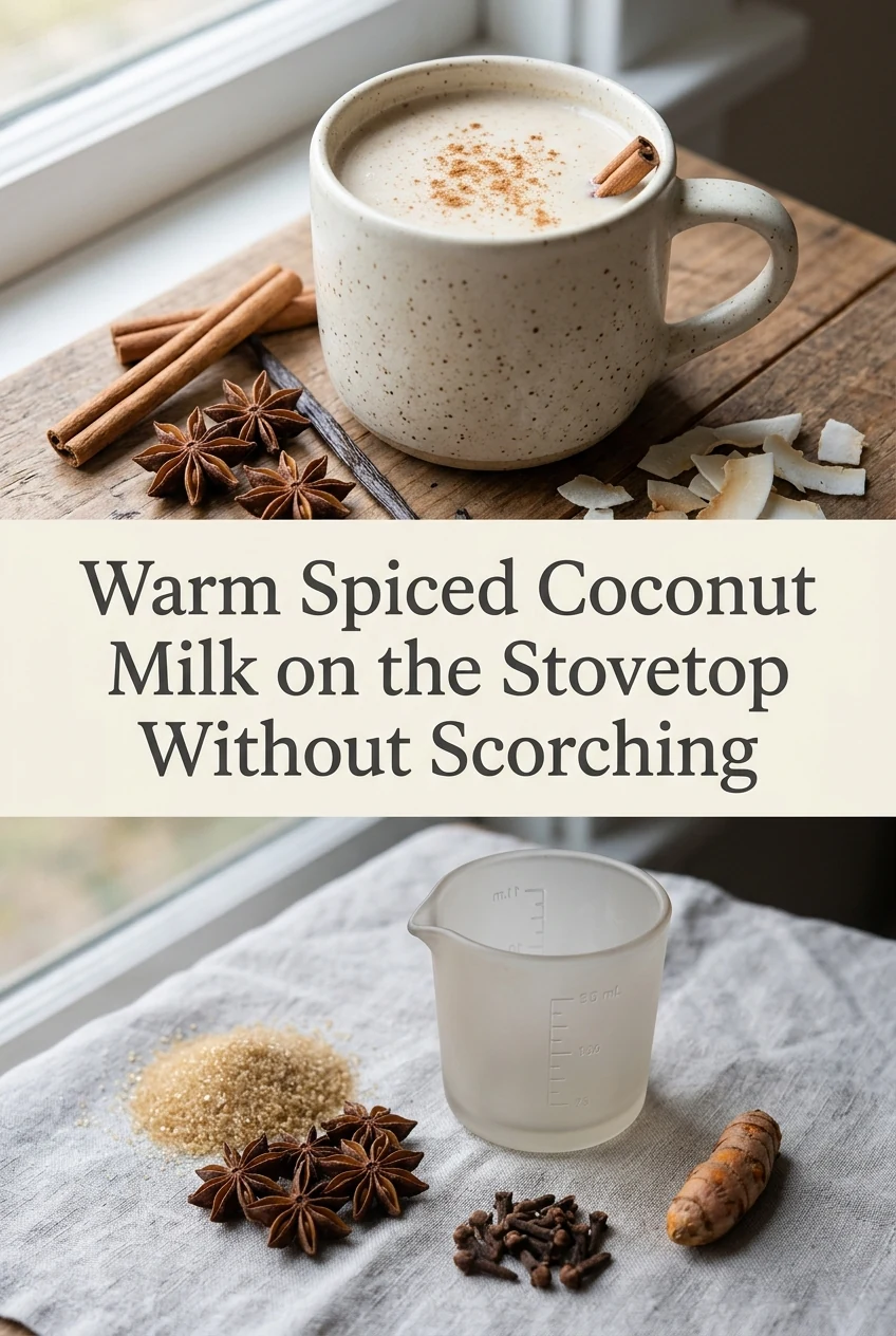 Warm Spiced Coconut Milk on the Stovetop Without Scorching — AI-generated editorial illustration