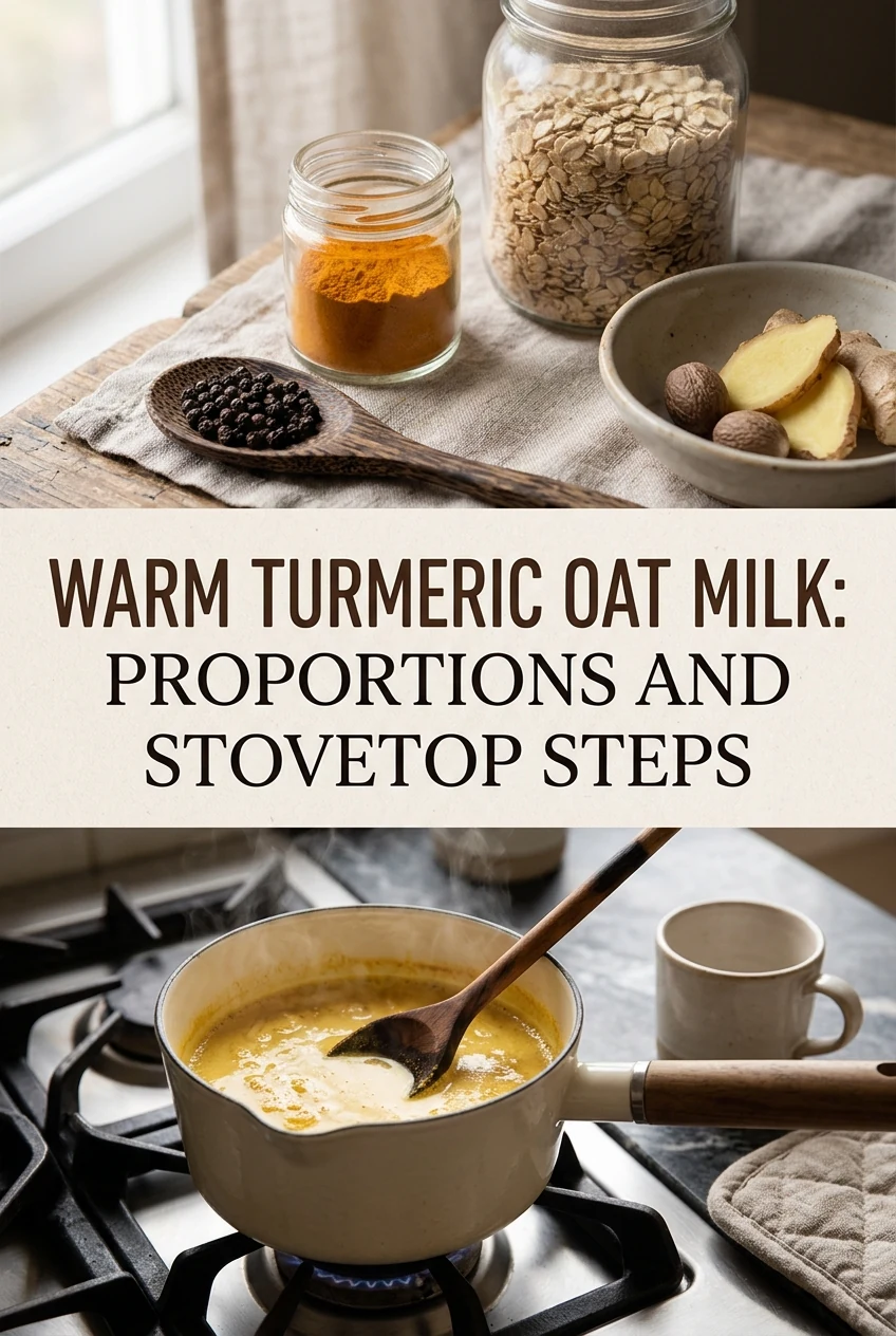 Warm Turmeric Oat Milk: Proportions and Stovetop Steps — AI-generated editorial illustration