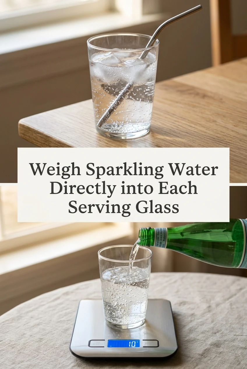 Weigh Sparkling Water Directly into Each Serving Glass — AI-generated editorial illustration