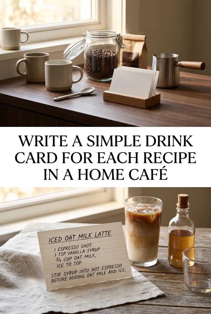 Write a Simple Drink Card for Each Recipe in a Home Café — AI-generated editorial illustration